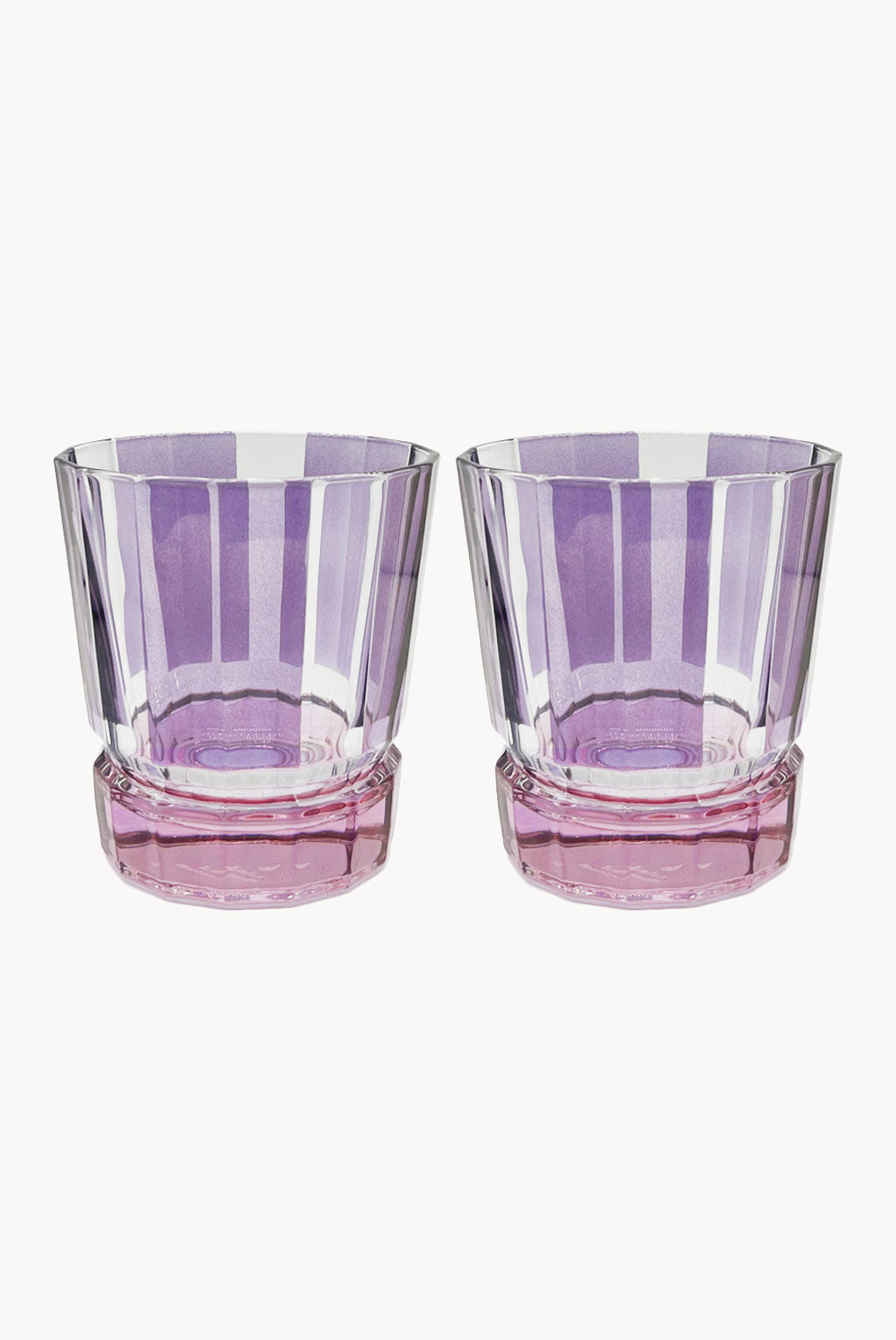 Set di Due Bicchieri Piccoli Duccio a Righe Viola con Base Rosa
