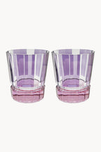 Set di Due Bicchieri Piccoli Duccio a Righe Viola con Base Rosa