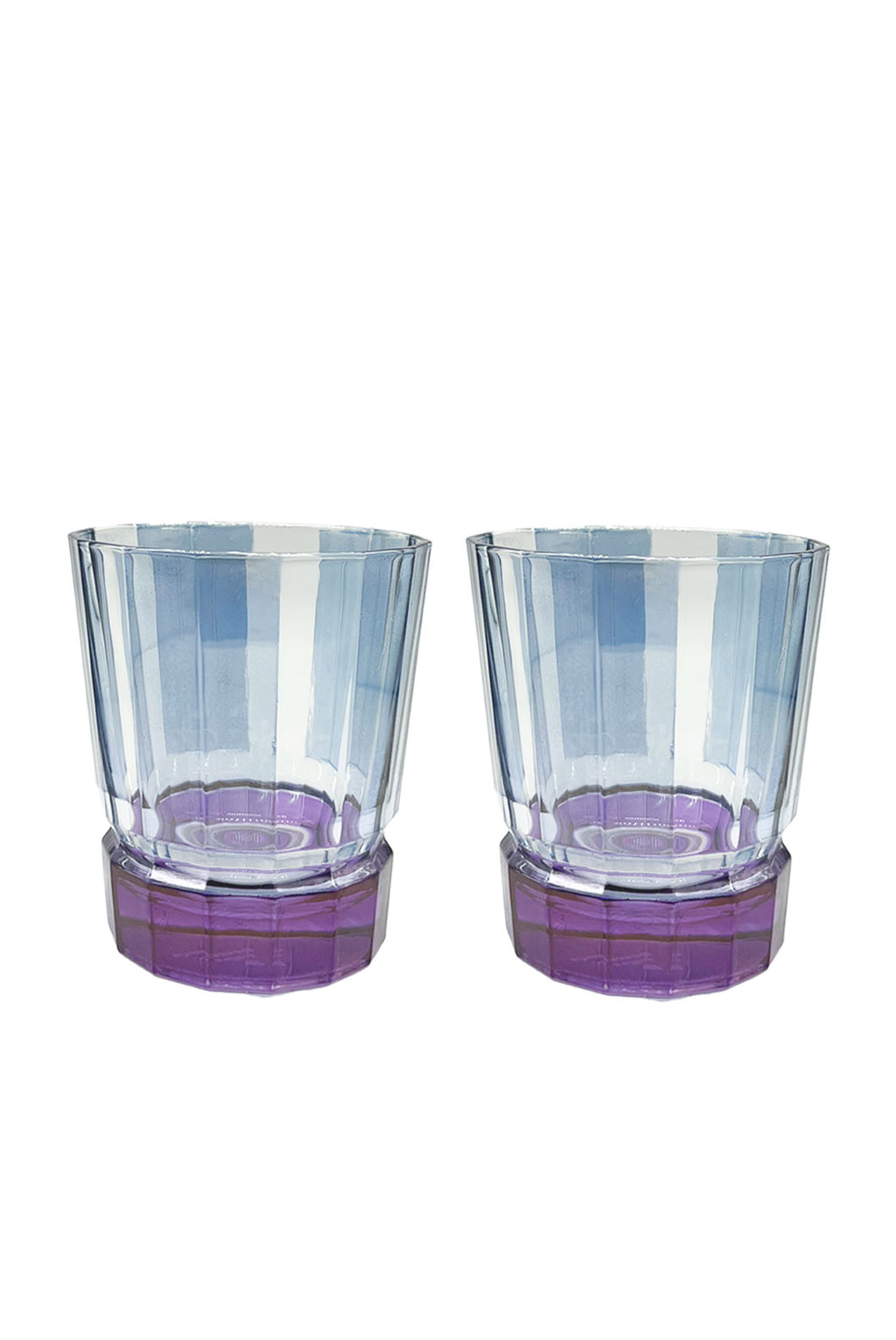 Set di Due Bicchieri Piccoli Duccio a Righe Blu con Base Viola