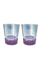 Set di Due Bicchieri Piccoli Duccio a Righe Blu con Base Viola