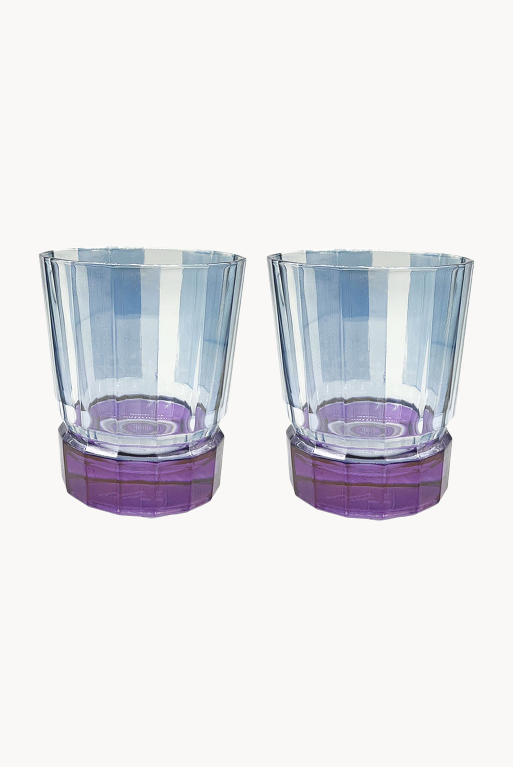 Set di Due Bicchieri Piccoli Duccio a Righe Blu con Base Viola