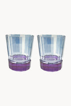 Set di Due Bicchieri Piccoli Duccio a Righe Blu con Base Viola