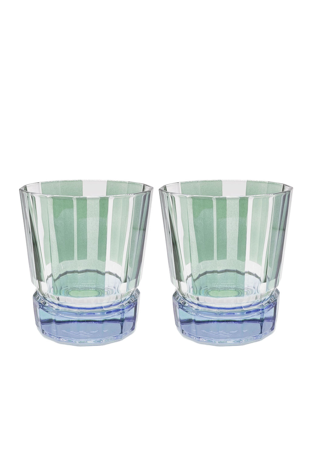 Set di Due Bicchieri Piccoli Duccio a Righe Verdi con Base Blu