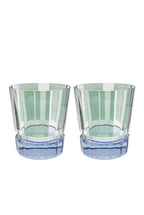 Set di Due Bicchieri Piccoli Duccio a Righe Verdi con Base Blu
