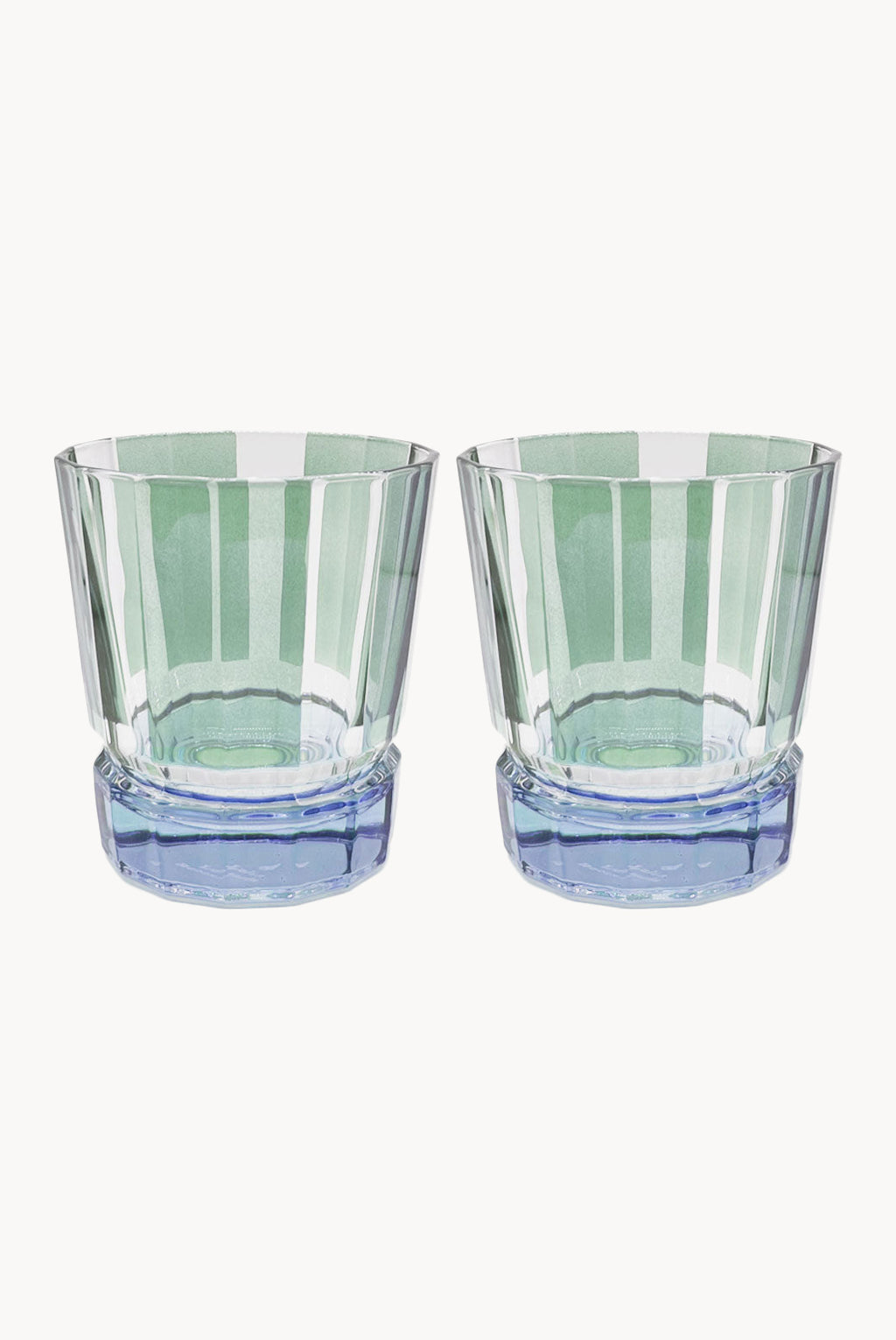 Set di Due Bicchieri Piccoli Duccio a Righe Verdi con Base Blu