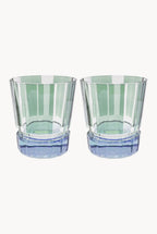 Set di Due Bicchieri Piccoli Duccio a Righe Verdi con Base Blu