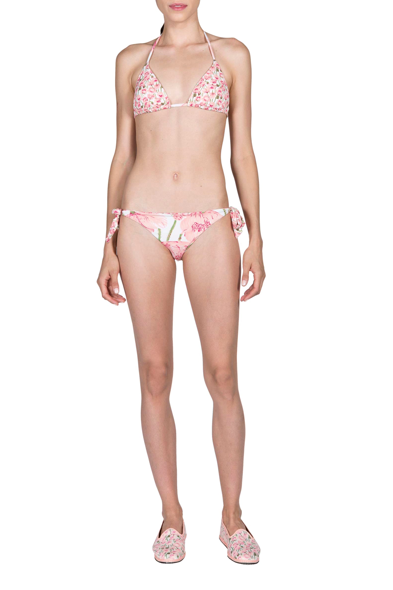 Bikini a triangolo e slip con papaveri rosa doppio strato