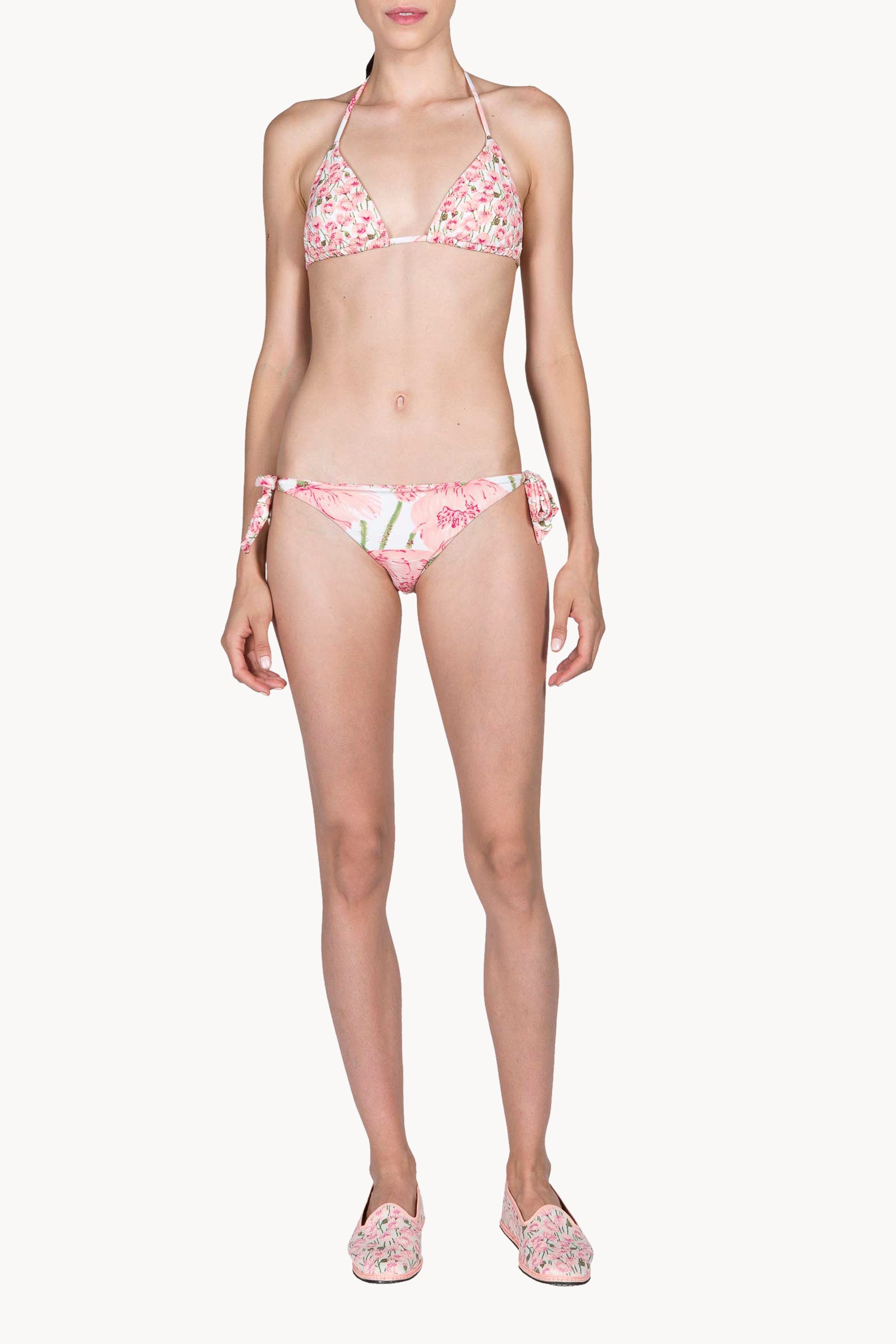 Bikini a triangolo e slip con papaveri rosa doppio strato
