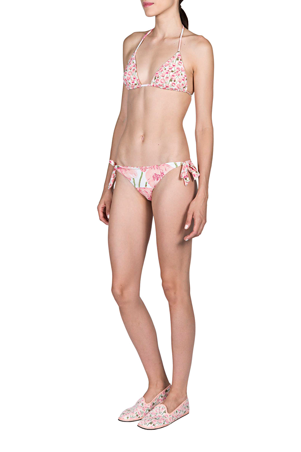 Bikini a triangolo e slip con papaveri rosa doppio strato