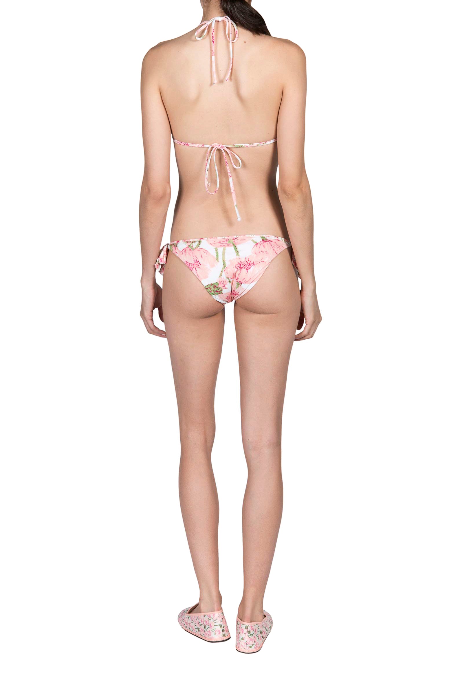 Bikini a triangolo e slip con papaveri rosa doppio strato