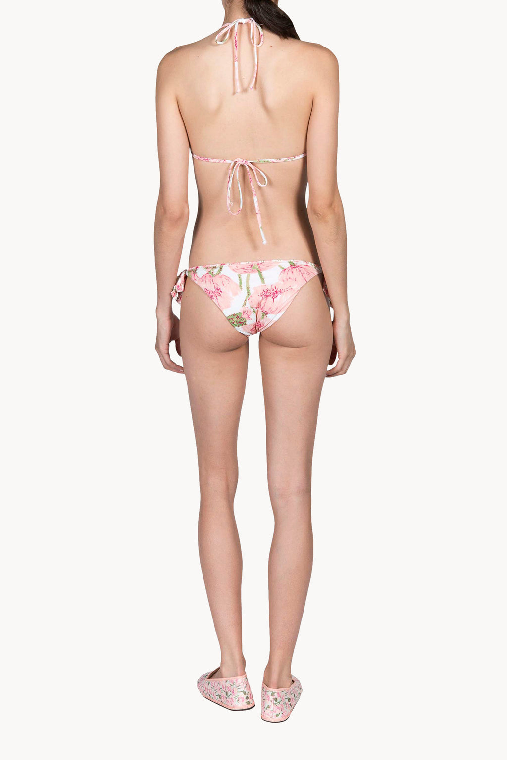 Bikini a triangolo e slip con papaveri rosa doppio strato