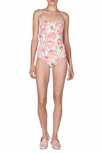 Costume intero con papaveri rosa doppio strato
