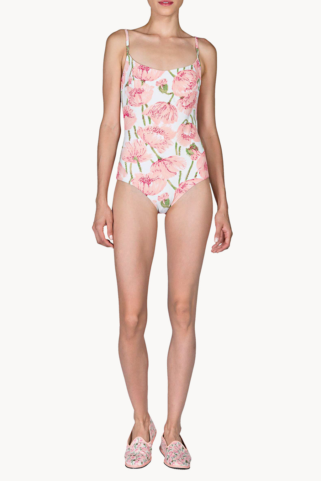 Costume intero con papaveri rosa doppio strato