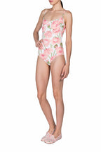Costume intero con papaveri rosa doppio strato