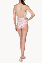 Costume intero con papaveri rosa doppio strato