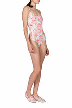 Costume intero con papaveri rosa doppio strato