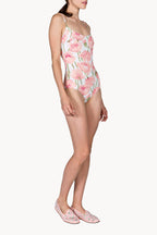 Costume intero con papaveri rosa doppio strato