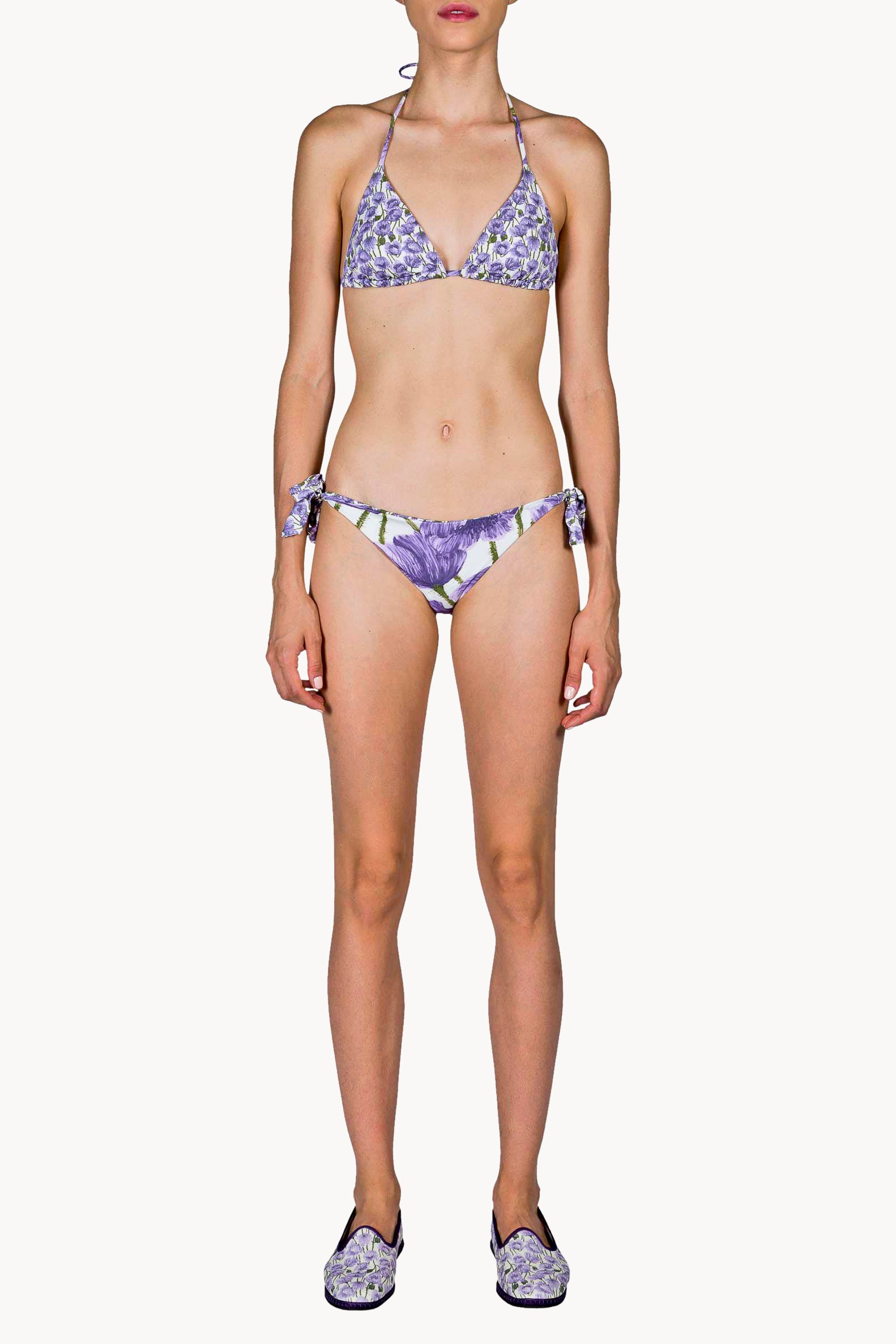 Bikini a triangolo e slip con papaveri lilla doppio strato