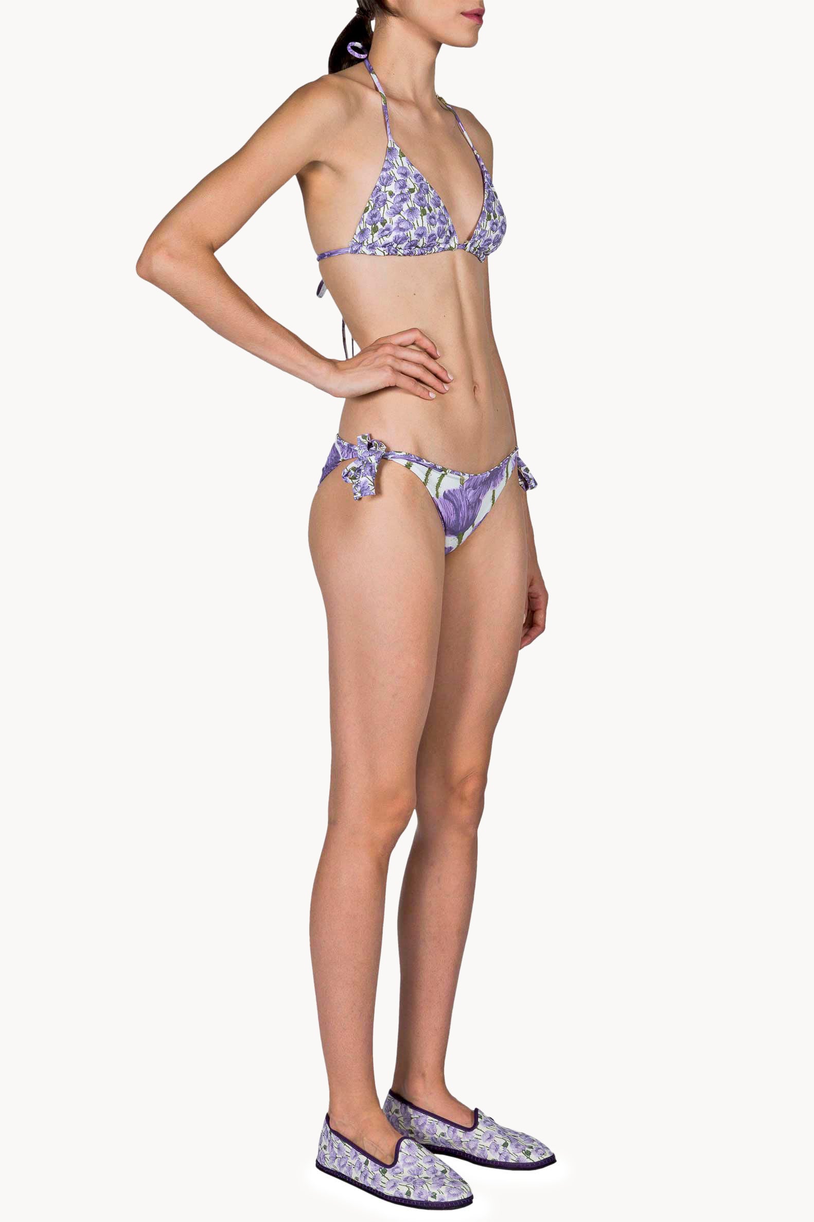 Bikini a triangolo e slip con papaveri lilla doppio strato
