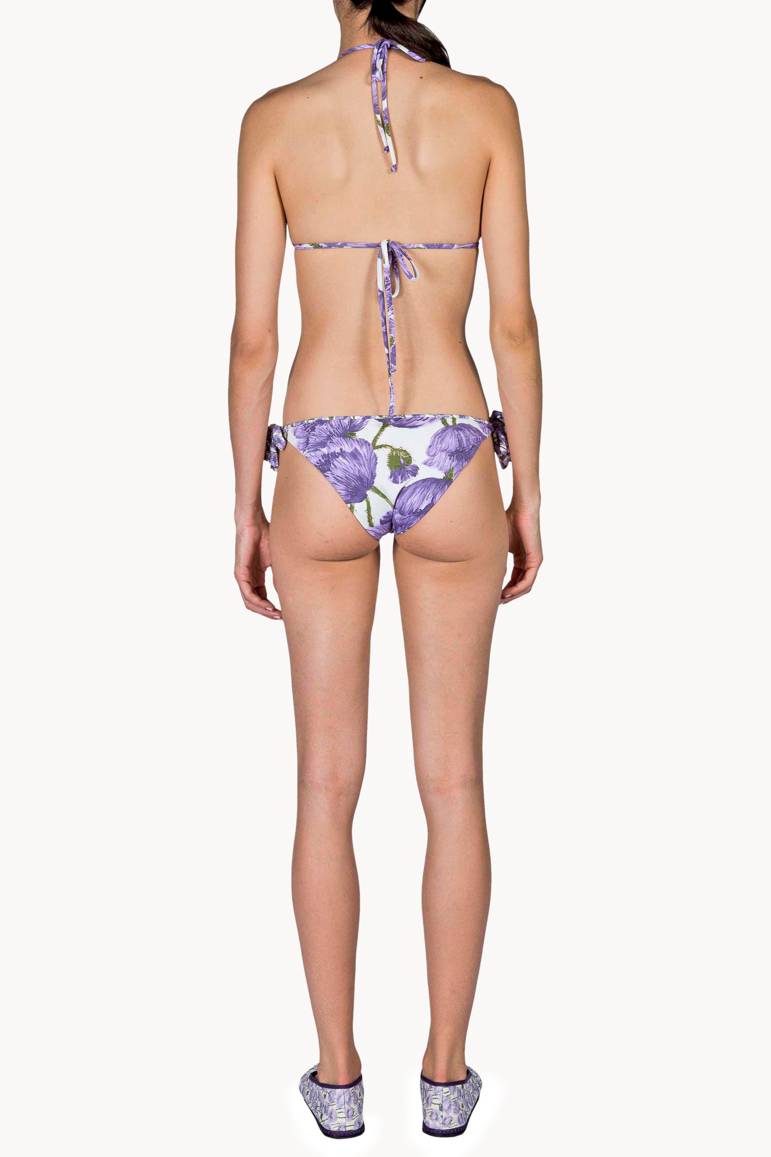 Bikini a triangolo e slip con papaveri lilla doppio strato
