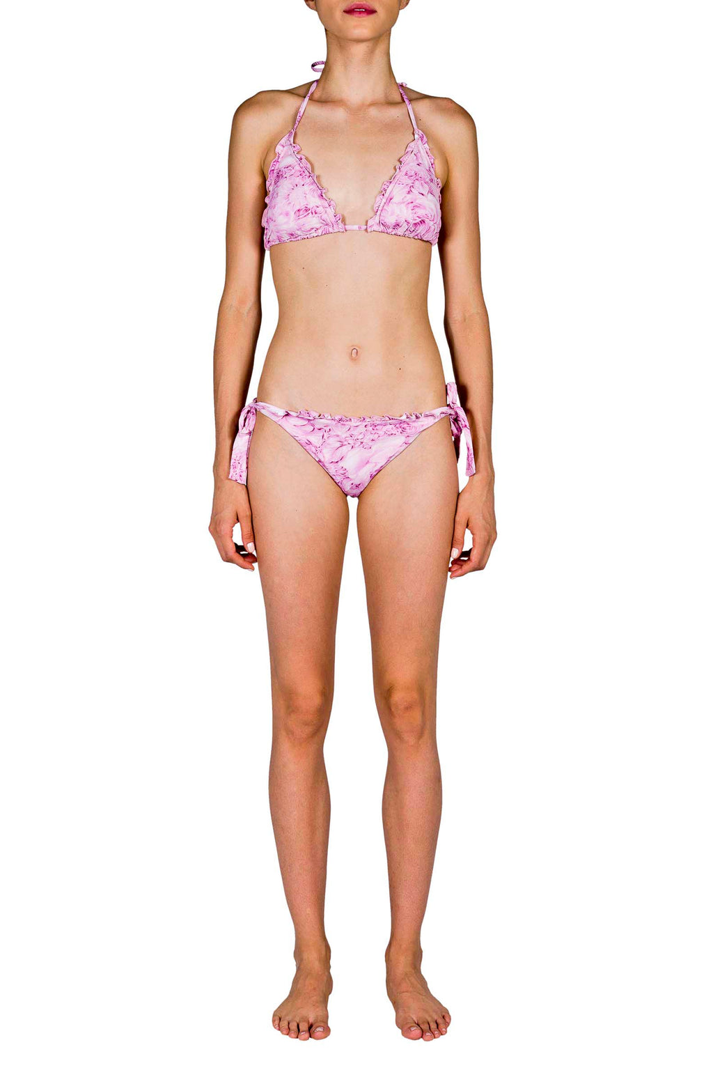 Bikini a triangolo e slip con rose rosa