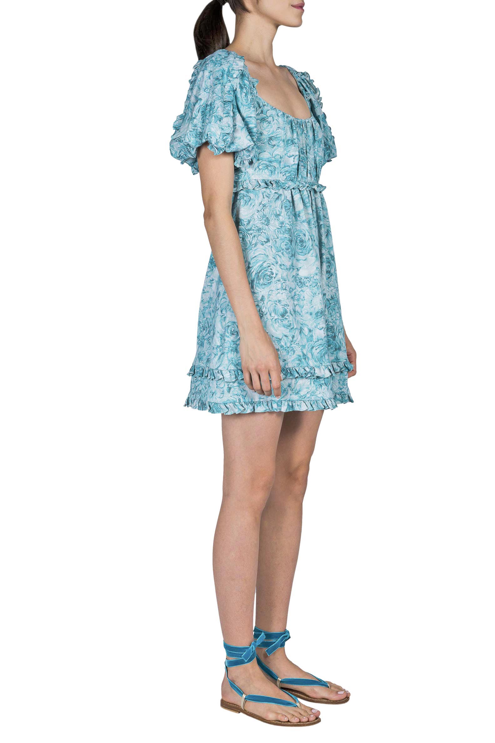 Mini vestito in lino con stampa rose