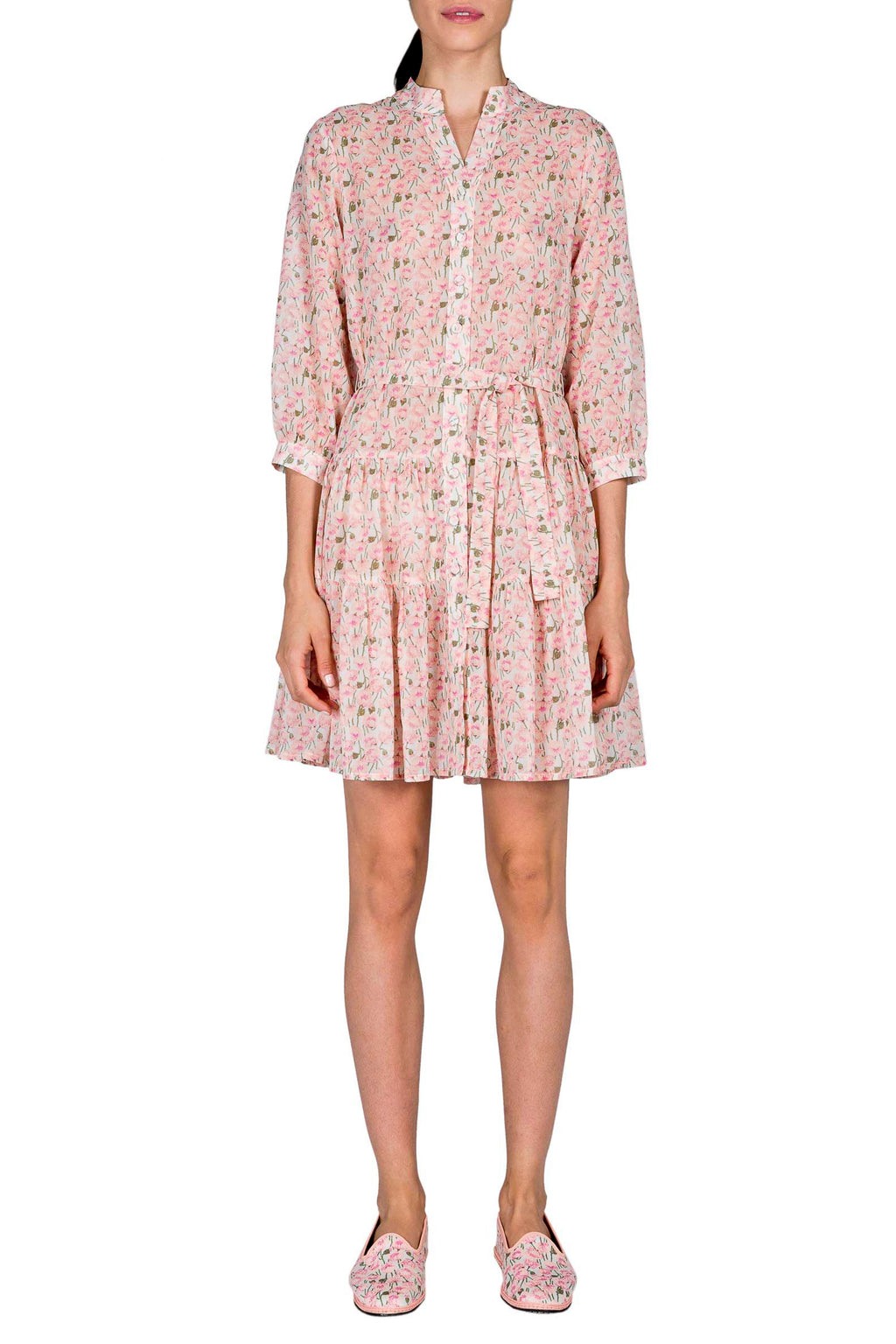 Pink Poppies mini cotton dress