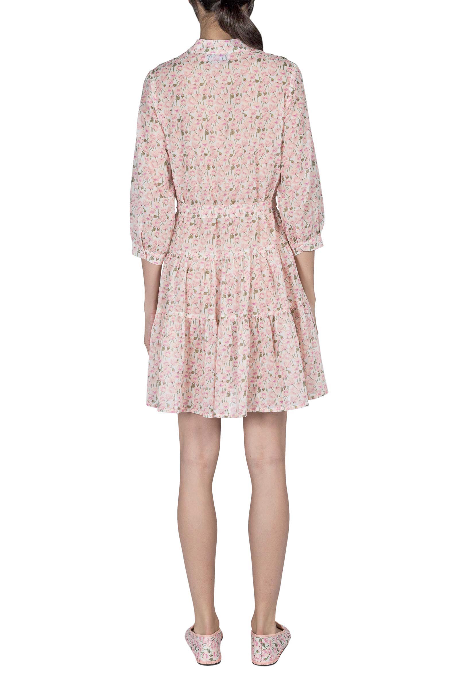 Pink Poppies mini cotton dress