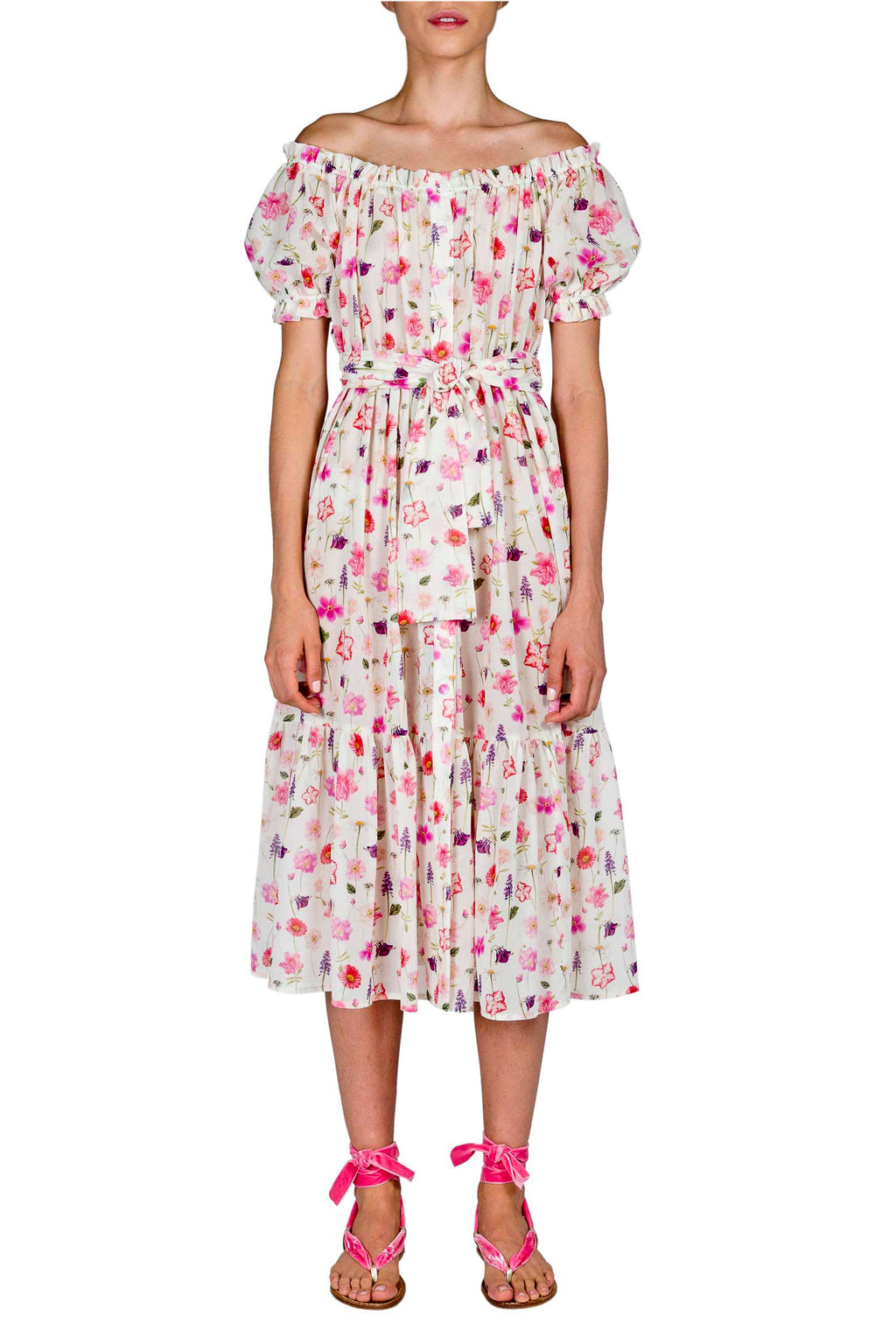 Abito midi di cotone stampato con fiori