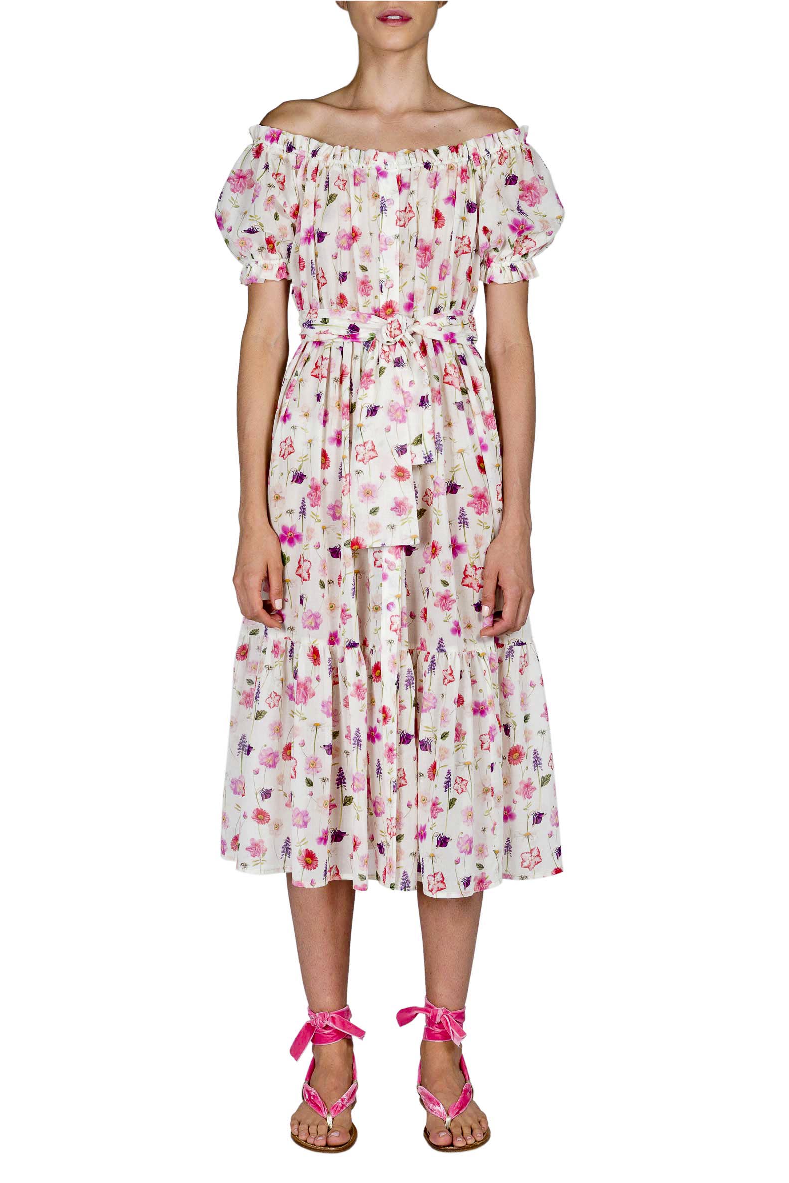 Abito midi di cotone stampato con fiori