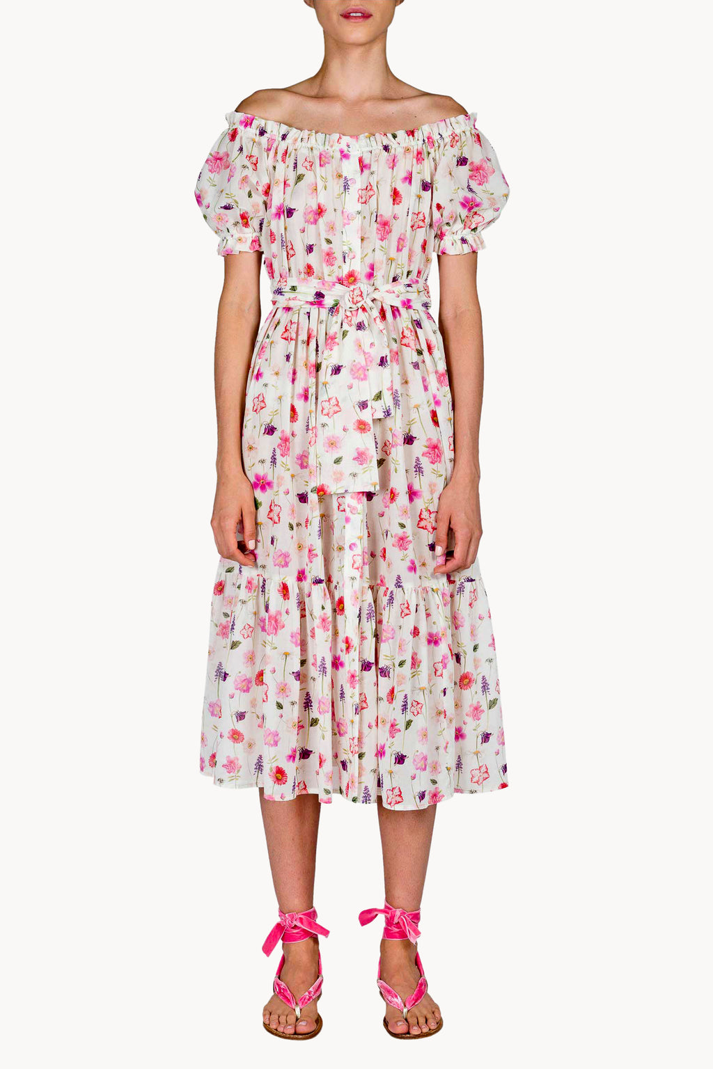 Abito midi di cotone stampato con fiori