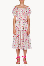 Abito midi di cotone stampato con fiori