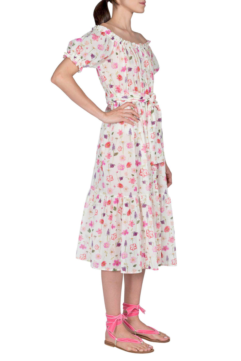 Abito midi di cotone stampato con fiori