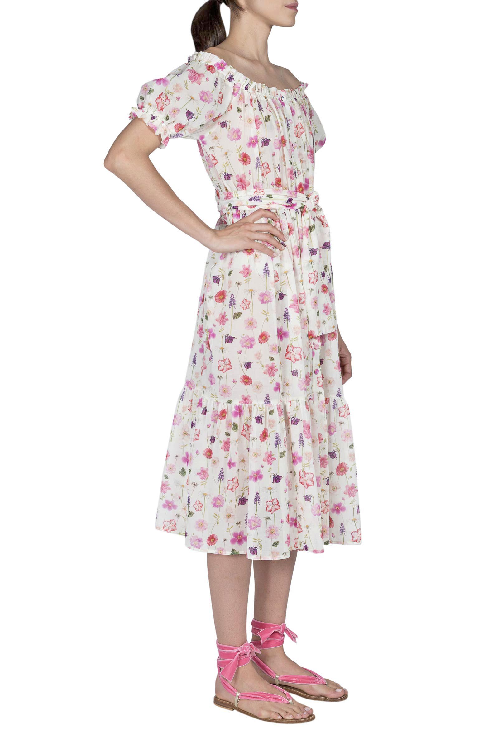 Abito midi di cotone stampato con fiori