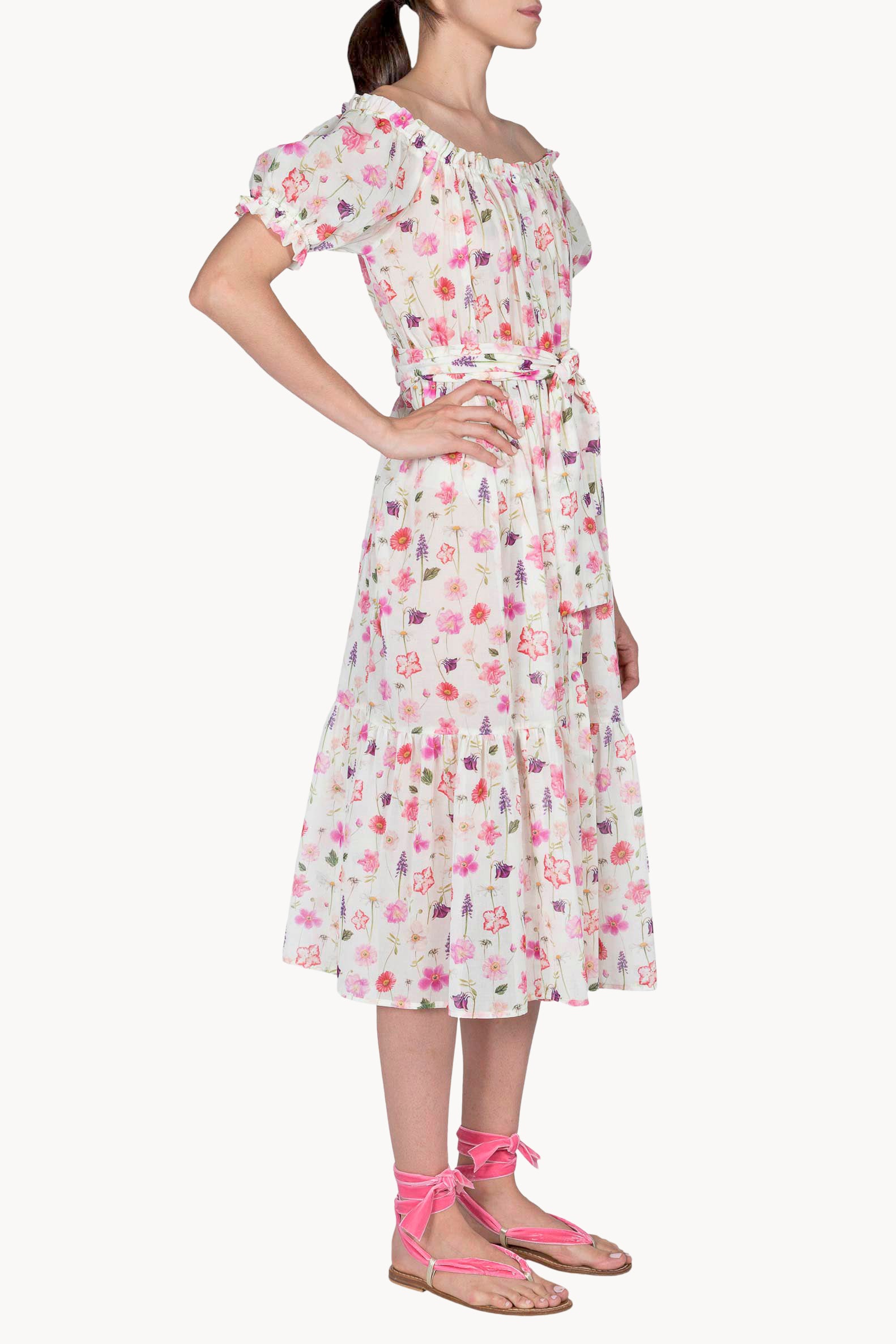 Abito midi di cotone stampato con fiori