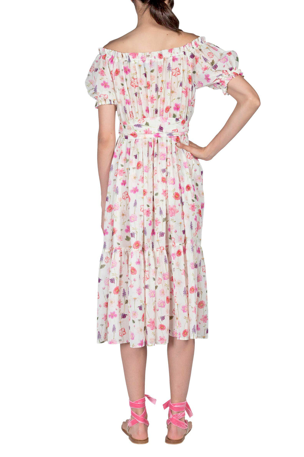 Abito midi di cotone stampato con fiori