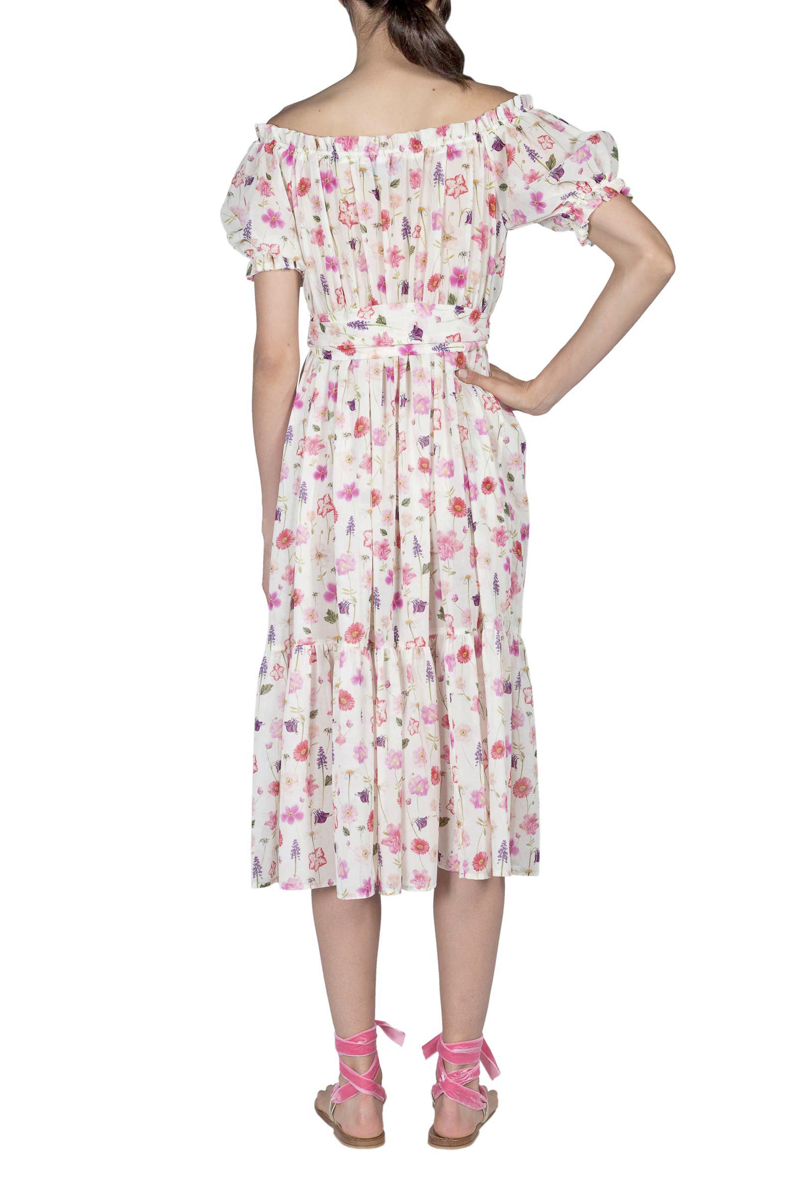 Abito midi di cotone stampato con fiori