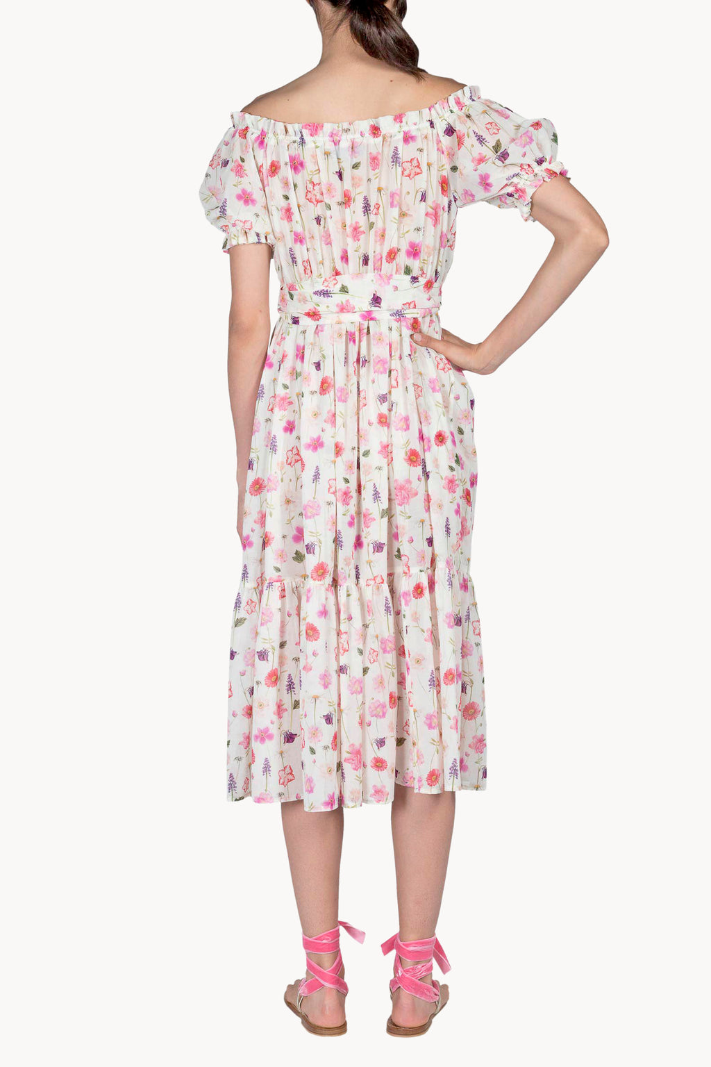 Abito midi di cotone stampato con fiori