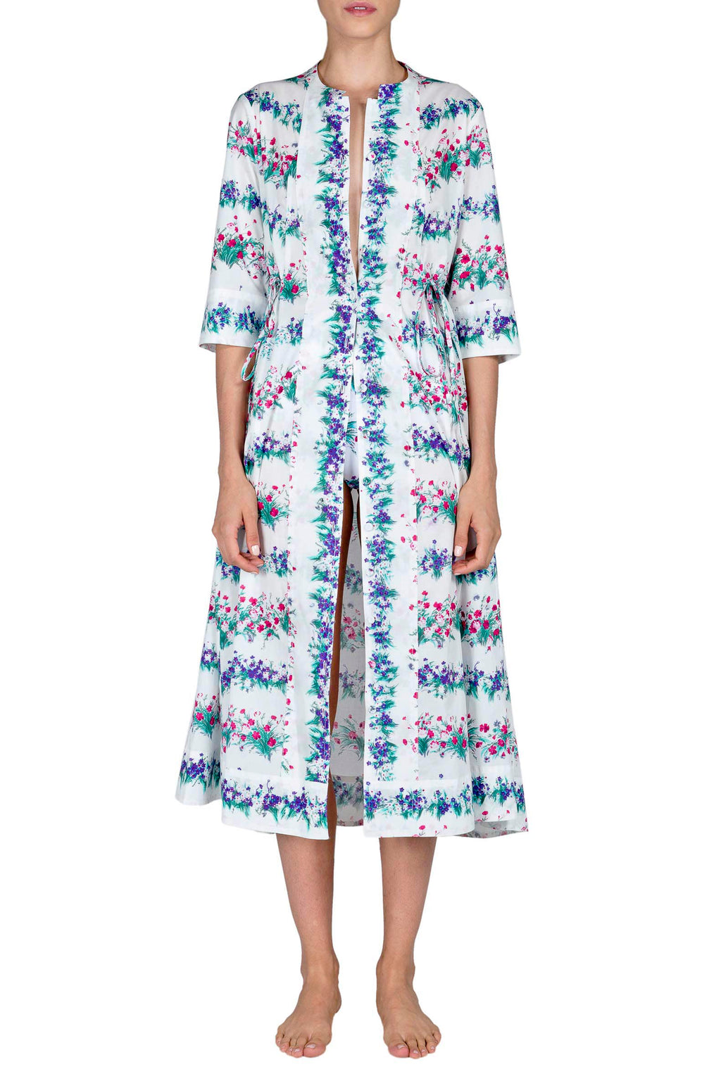 Abito midi caftano blu stampato con fiori