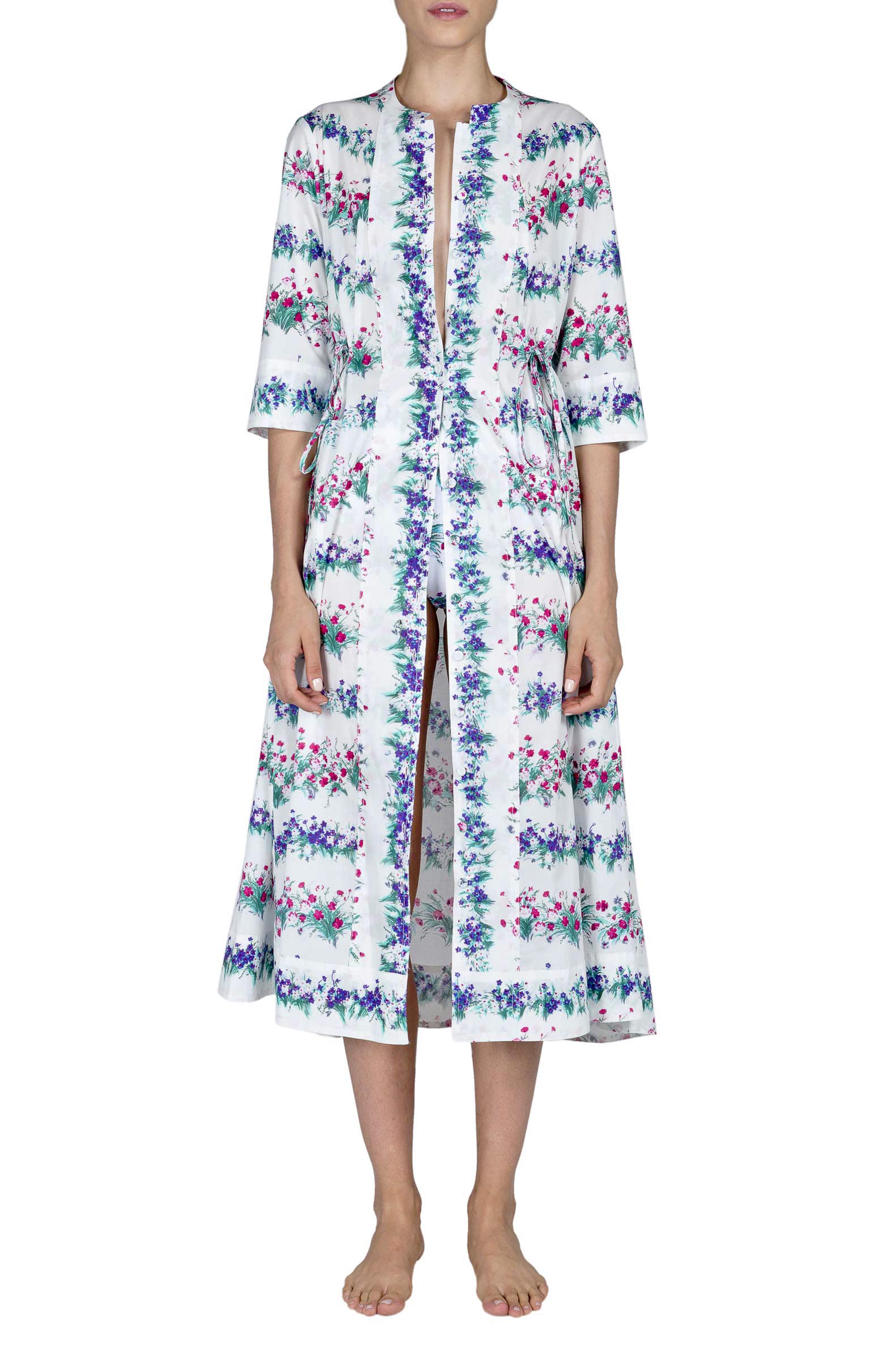 Abito midi caftano blu stampato con fiori