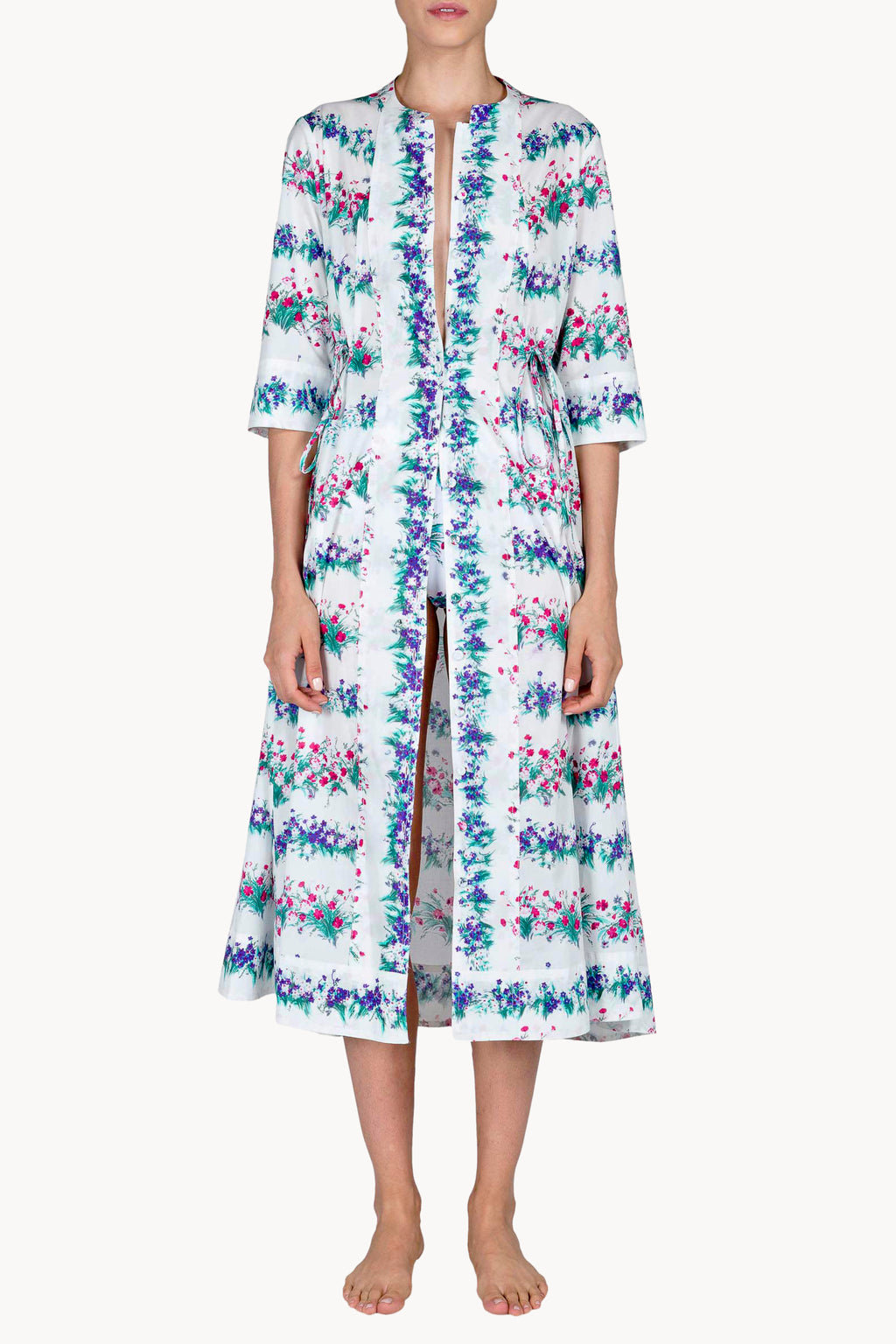 Abito midi caftano blu stampato con fiori