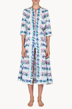 Abito midi caftano blu stampato con fiori