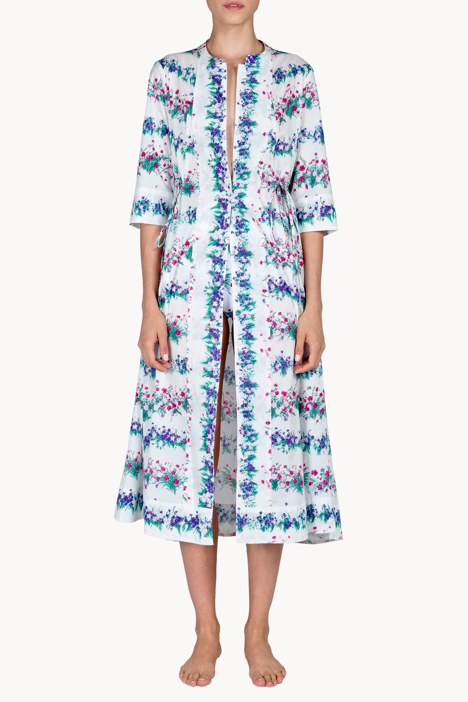 Abito midi caftano blu stampato con fiori