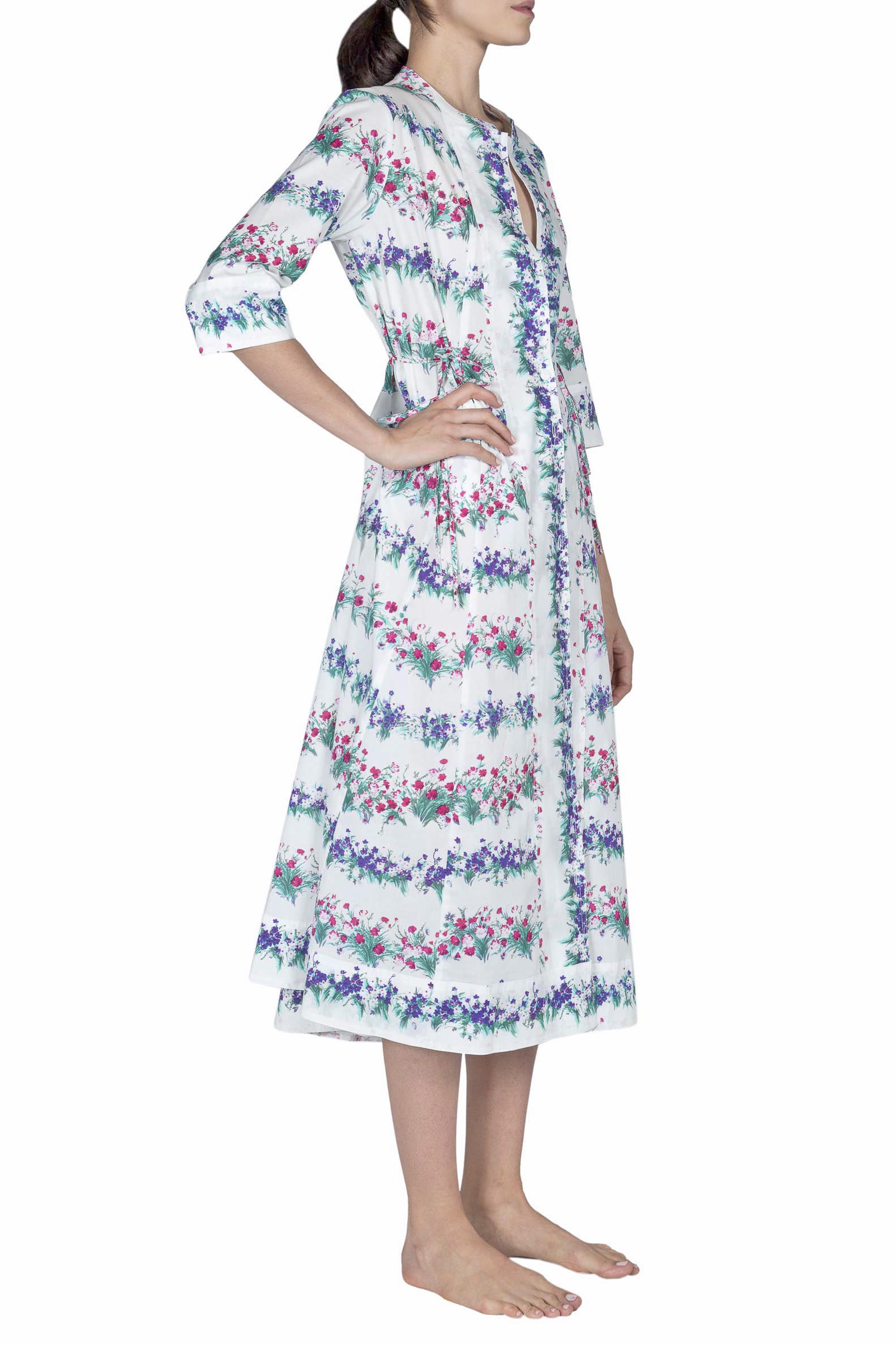 Abito midi caftano blu stampato con fiori