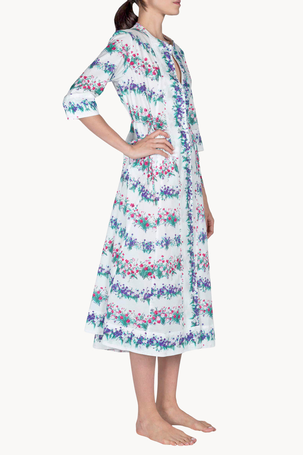 Abito midi caftano blu stampato con fiori