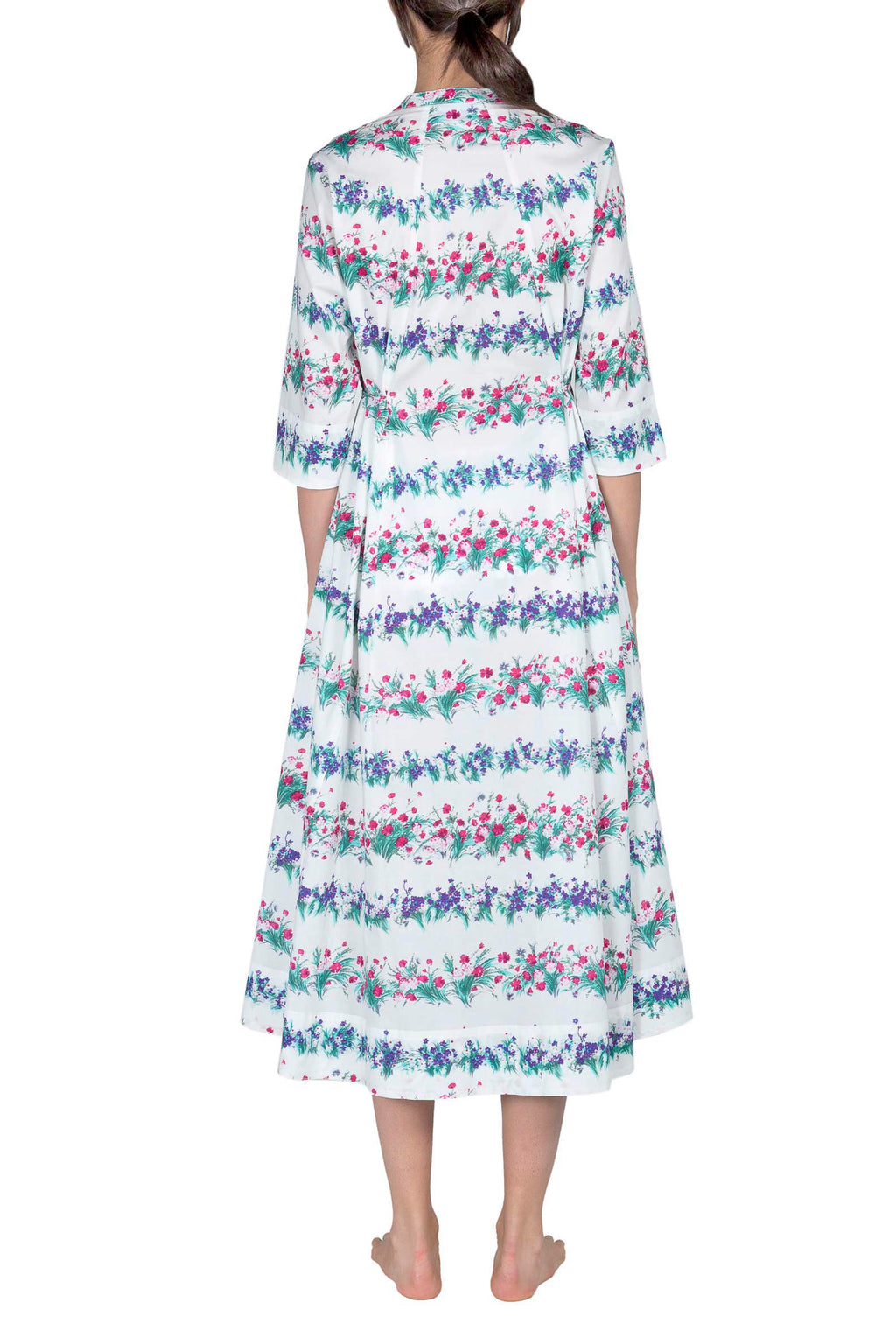 Abito midi caftano blu stampato con fiori