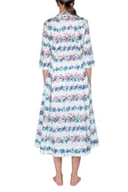 Abito midi caftano blu stampato con fiori