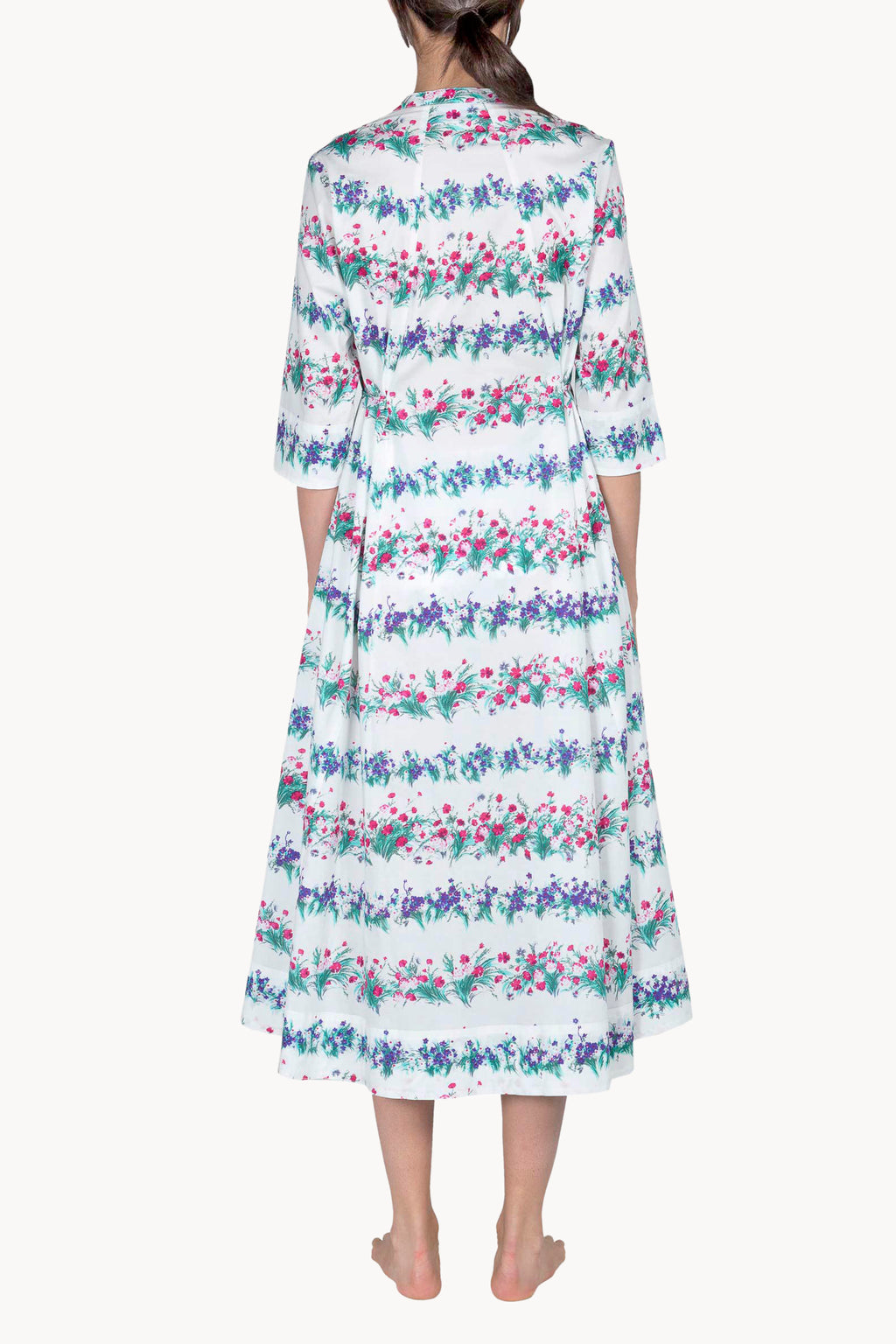 Abito midi caftano blu stampato con fiori