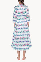 Abito midi caftano blu stampato con fiori