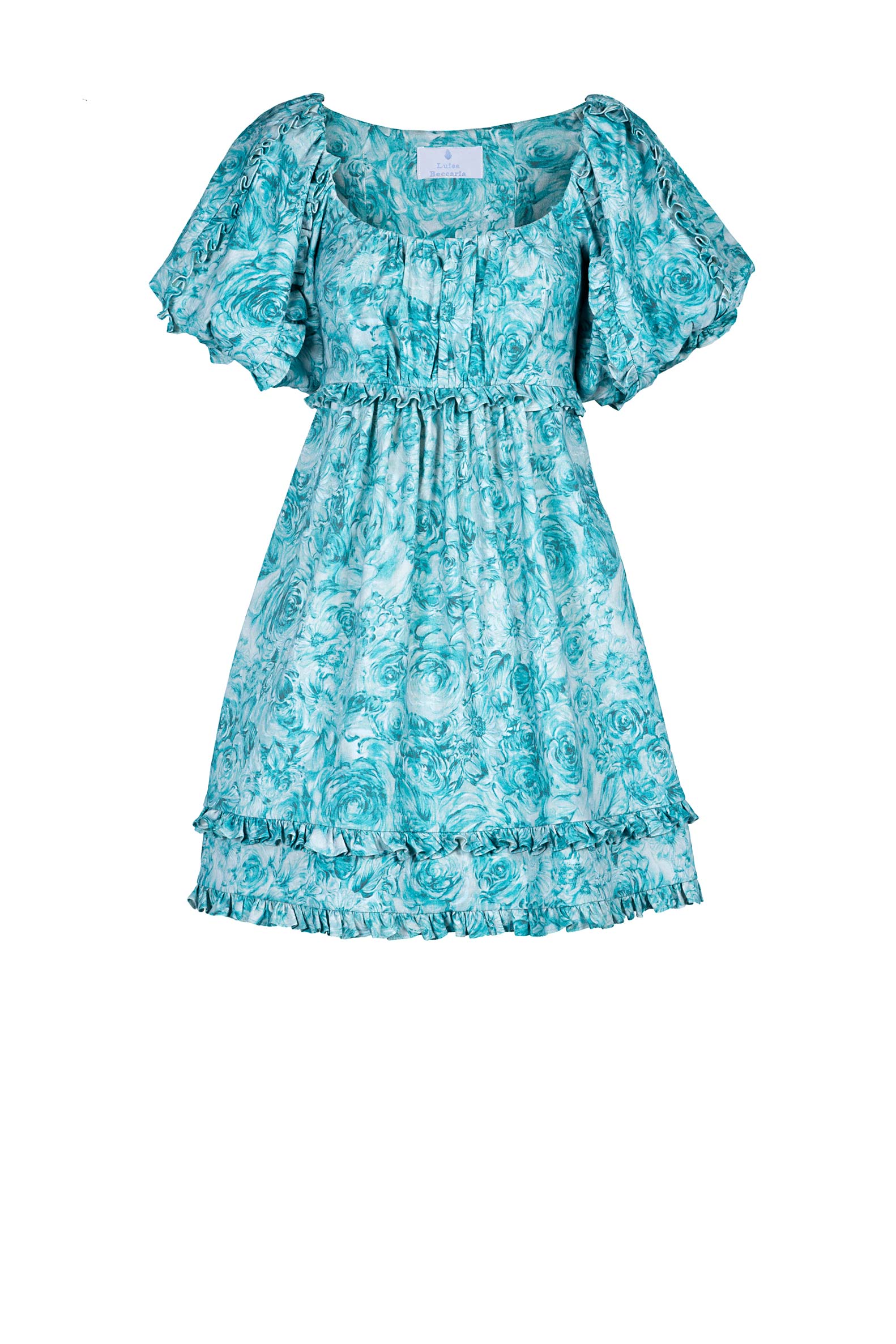 Mini vestito in lino con stampa rose